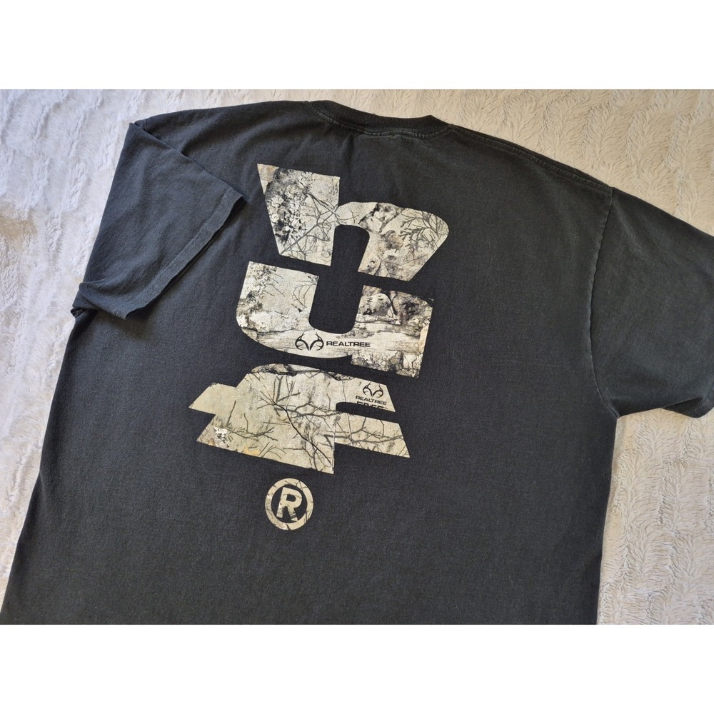 HUF Worldwide x Realtree Edge Camo Logo Black T-Shirt Men's 2XL Double Sided
